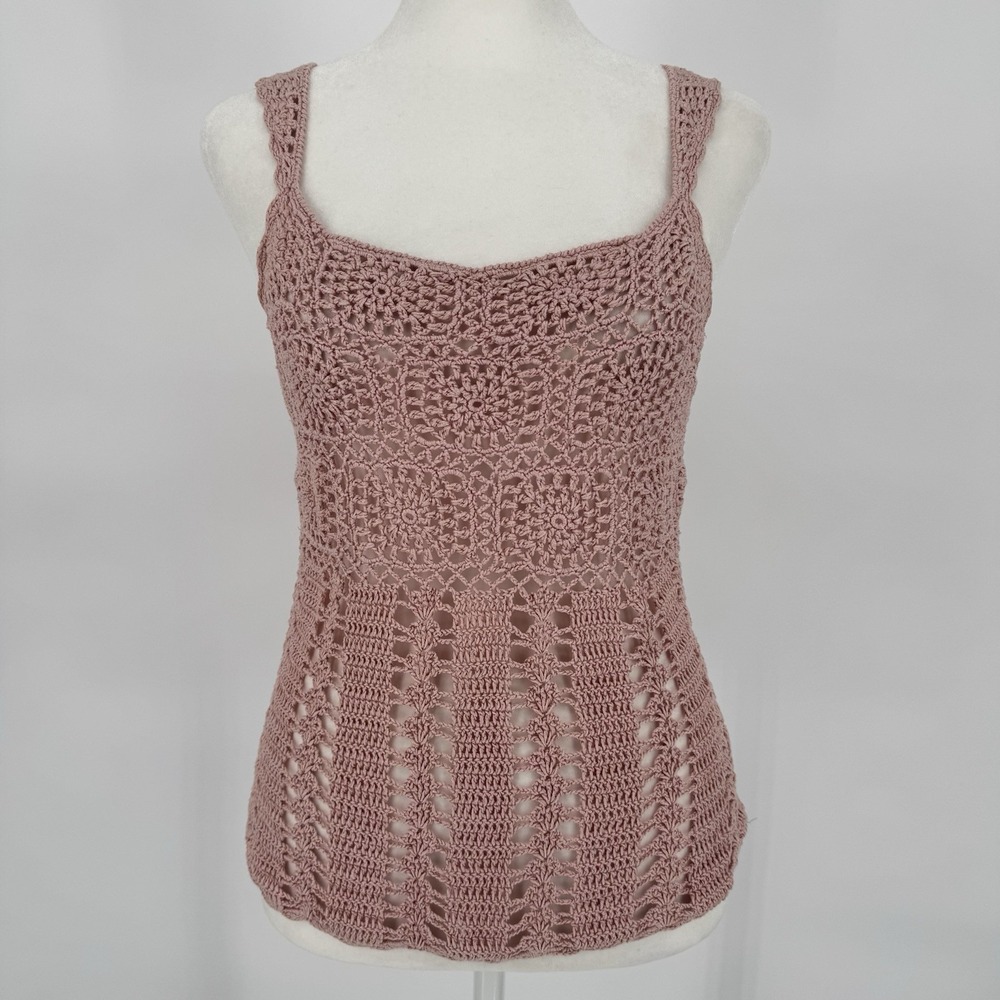 Y2K Crochet Tank Top S Boho Fairy Coquette Soft Girl Festival Hippie Indie Pink